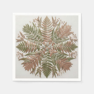 Botanical Fern Green Copper Pressed Leaves Napkin
