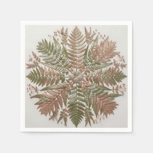 Botanical Fern Green Copper Pressed Leaves Napkin (Front)