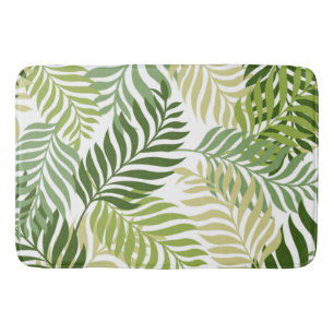 Botanical Fern Leaves Pattern on White Bath Mat
