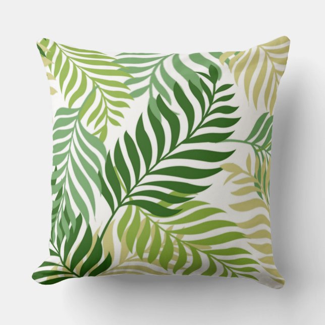 Botanical Fern Leaves Pattern on White Cushion (Front)