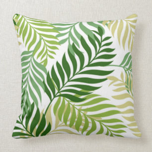 Botanical Fern Leaves Pattern on White Cushion