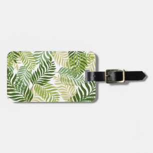 Botanical Fern Leaves Pattern on White Luggage Tag