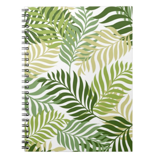 Botanical Fern Leaves Pattern on White Notebook (Front)