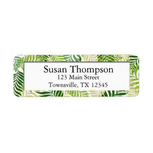 Botanical Fern Leaves Pattern on White Return Address Label