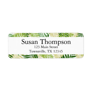 Botanical Fern Leaves Pattern on White Return Address Label