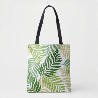Botanical Fern Leaves Pattern on White Tote Bag