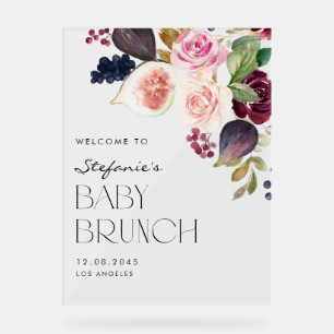 Botanical Figs and Burgundy Flowers Baby Brunch Acrylic Sign