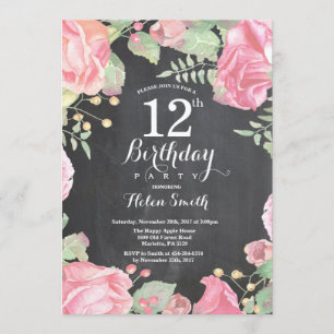 Botanical Floral 12th Birthday Invitation
