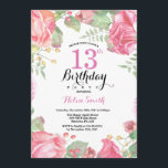 Botanical Floral 13th Birthday Invitation<br><div class="desc">Botanical Floral 13th Birthday Invitation. Floral Pink Peonies Birthday Invitation for Girl. Watercolor Floral Flower. Elegant Pink Rose and Peony Flowers. Kids Birthday. White Background. Black and White. 13th 15th 16th 18th 20th 21st 30th 40th 50th 60th 70th 80th 90th 100th, Any Ages. For further customisation, please click the "Customise...</div>