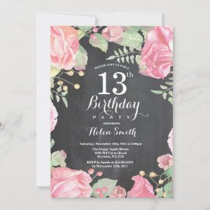 Botanical Floral 13th Birthday Invitation