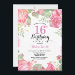 Botanical Floral 16th Birthday Invitation<br><div class="desc">Botanical Floral 16th Birthday Invitation. Floral Pink Peonies Birthday Invitation for Girl. Watercolor Floral Flower. Elegant Pink Rose and Peony Flowers. Kids Birthday. White Background. Black and White. 13th 15th 16th 18th 20th 21st 30th 40th 50th 60th 70th 80th 90th 100th, Any Ages. For further customisation, please click the "Customise...</div>