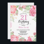 Botanical Floral 21st Birthday Invitation<br><div class="desc">Botanical Floral 21st Birthday Invitation. Floral Pink Peonies Birthday Invitation for Women. Watercolor Floral Flower. Elegant Pink Rose and Peony Flowers. Adult Birthday. White Background. Black and White. 13th 15th 16th 18th 20th 21st 30th 40th 50th 60th 70th 80th 90th 100th, Any Ages. For further customisation, please click the "Customise...</div>