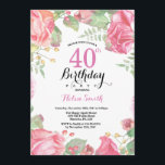 Botanical Floral 40th Birthday Invitation<br><div class="desc">Botanical Floral 40th Birthday Invitation. Floral Pink Peonies Birthday Invitation for Women. Watercolor Floral Flower. Elegant Pink Rose and Peony Flowers. Adult Birthday. White Background. Black and White. 13th 15th 16th 18th 20th 21st 30th 40th 50th 60th 70th 80th 90th 100th, Any Ages. For further customisation, please click the "Customise...</div>