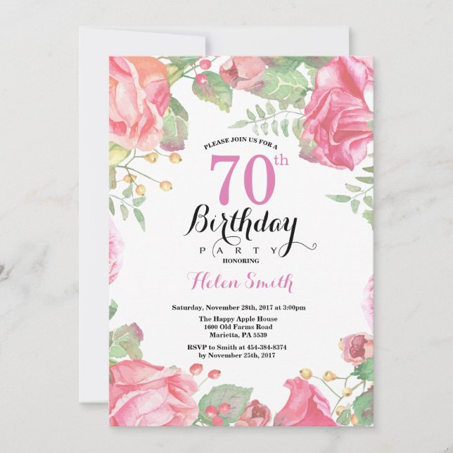 Botanical Floral 70th Birthday Invitation (Front)