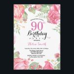 Botanical Floral 90th Birthday Invitation<br><div class="desc">Botanical Floral 90th Birthday Invitation. Floral Pink Peonies Birthday Invitation for Women. Watercolor Floral Flower. Elegant Pink Rose and Peony Flowers. Adult Birthday. White Background. Black and White. 13th 15th 16th 18th 20th 21st 30th 40th 50th 60th 70th 80th 90th 100th, Any Ages. For further customisation, please click the "Customise...</div>