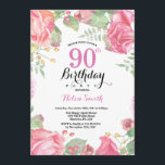Botanical Floral 90th Birthday Invitation<br><div class="desc">Botanical Floral 90th Birthday Invitation. Floral Pink Peonies Birthday Invitation for Women. Watercolor Floral Flower. Elegant Pink Rose and Peony Flowers. Adult Birthday. White Background. Black and White. 13th 15th 16th 18th 20th 21st 30th 40th 50th 60th 70th 80th 90th 100th, Any Ages. For further customisation, please click the "Customise...</div>
