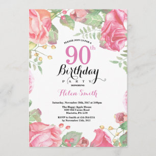 Botanical Floral 90th Birthday Invitation