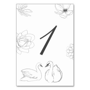 Botanical Floral and Swan Table Number