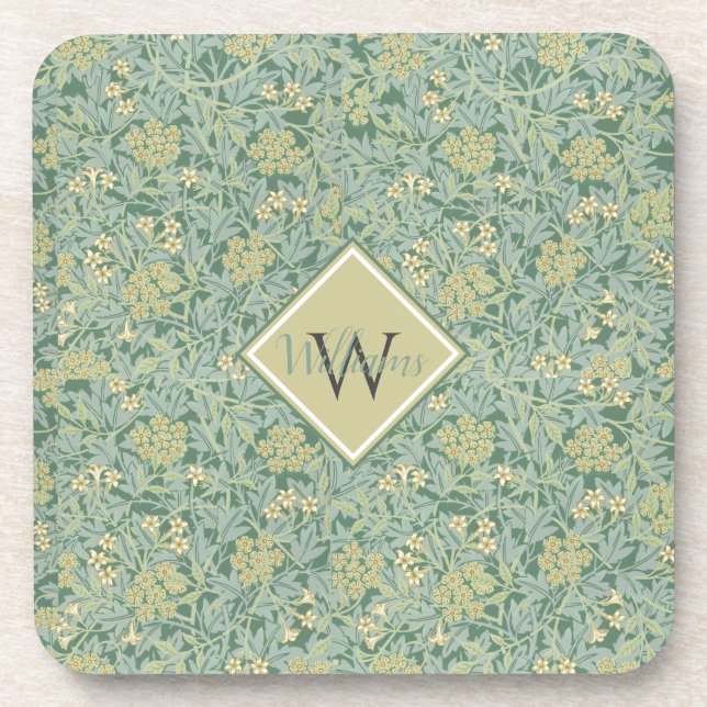 Botanical Floral Antique Pattern Teal and Yellow   Coaster (Front)