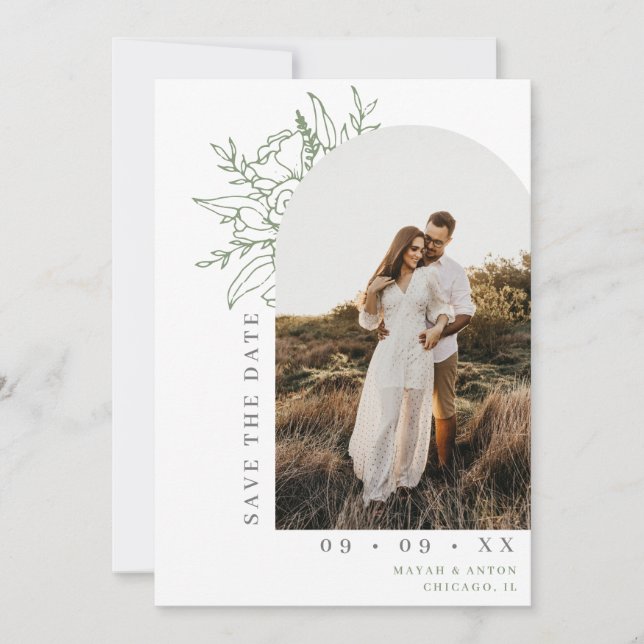 Botanical Floral Arch Photo QR Code Wedding Save The Date (Front)