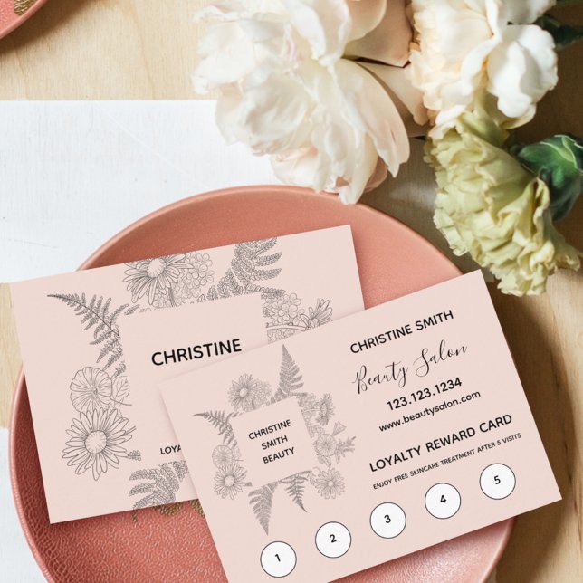 Botanical Floral Blush Beauty Salon Loyalty Card (Creator Uploaded)