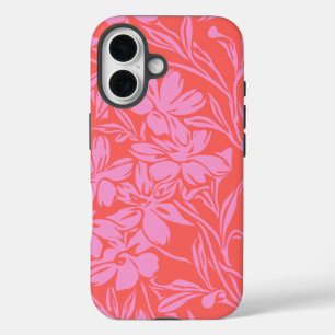 Botanical Floral Boho Art Design in Pink and Red iPhone 16 Case