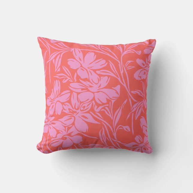 Botanical Floral Boho Art Design in Pink and Red Cushion (Front)