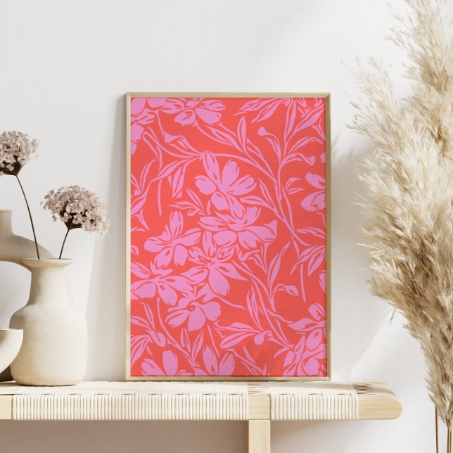Botanical Floral Boho Art Design in Pink and Red Poster (Creator Uploaded)