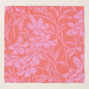 Botanical Floral Boho Art Design in Pink and Red Scarf