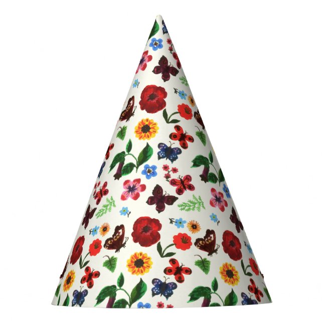 Botanical Floral Butterfly Party Hat (Front)