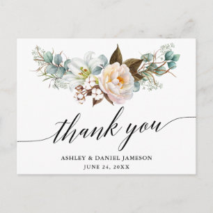 Botanical Floral Calligraphy Wedding Thank You Postcard