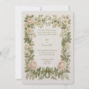Botanical Floral Color Border Print Wedding Invitation