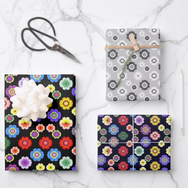 Botanical Floral Colourful Garden Pattern Wrapping Paper Sheet (Front)