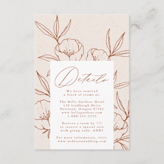 Botanical Floral Cream Cinnamon Wedding Details Enclosure Card (Front)