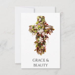 Botanical Floral Cross Devotional Holy Card