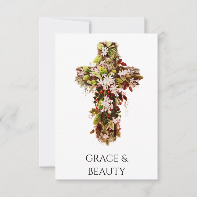 Botanical Floral Cross Devotional Holy Card (Front)