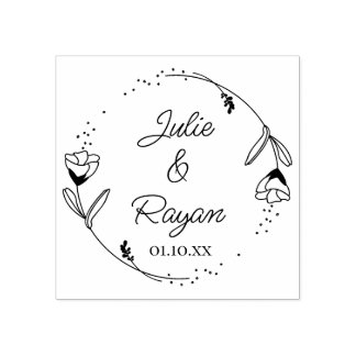 Botanical floral crown, First names Rubber Stamp