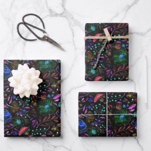 BOTANICAL FLORAL DARK WRAPPING PAPER SHEETS