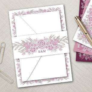 Botanical Floral Dusty Rose Blush Burgundy Wedding Invitation Belly Band