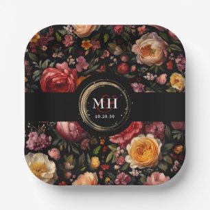 Botanical Floral Dutch Baroque Wedding Monogram Paper Plate