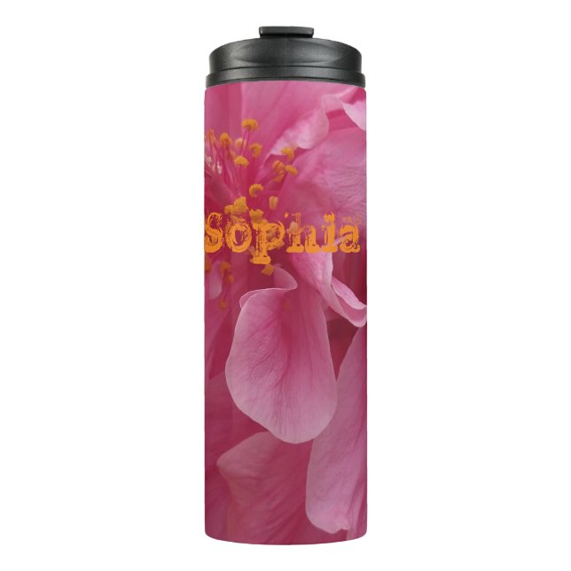 Botanical Floral Elegant Modern Chic Pink Monogram Thermal Tumbler (Front)