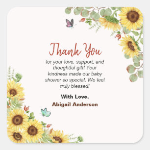 Botanical Floral Flower Baby Shower Thank You Card Square Sticker