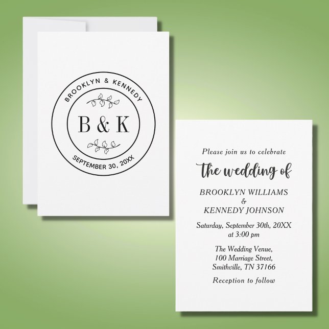 Botanical Floral Fun Monogram Wedding Couple Name Invitation (Creator Uploaded)