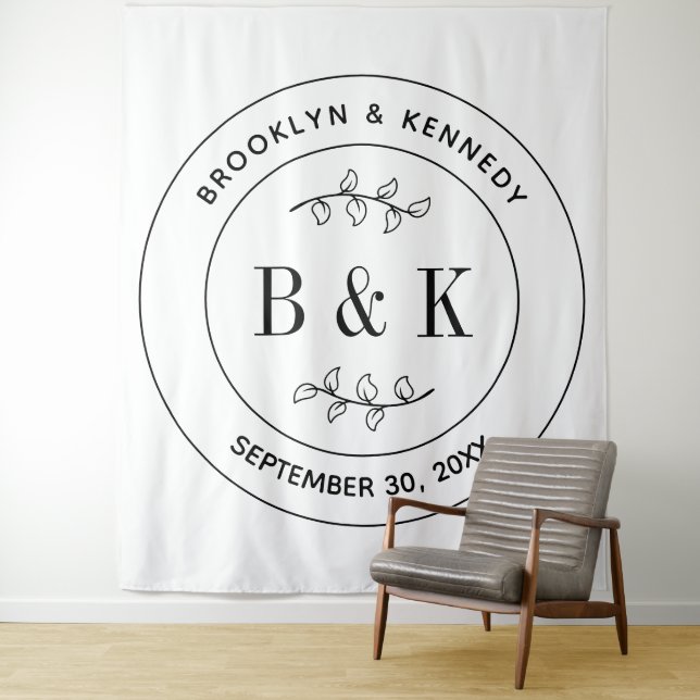 Botanical Floral Fun Monogram Wedding Couple Name Tapestry (In Situ)