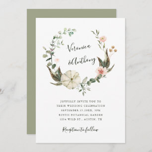 Botanical Floral Garden Elegant Wreath Wedding Invitation