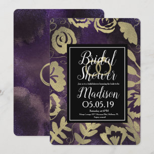 Botanical Floral Garden Rose Gold Purple Wedding Invitation