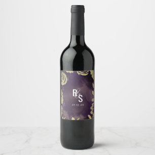 Botanical Floral Garden Rose Gold Purple Wedding Wine Label