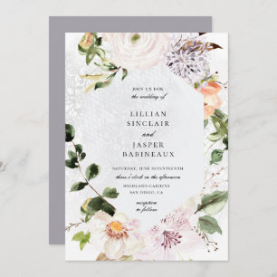 Botanical Floral Geometric Lace Frame Wedding Invitation