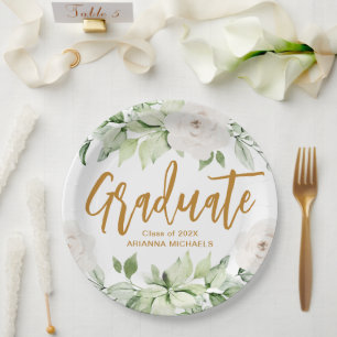 Botanical Floral Graduate Script Graduation Paper Plate