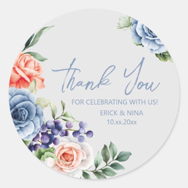 Botanical Floral Grapes Thank You Classic Round Sticker (Front)